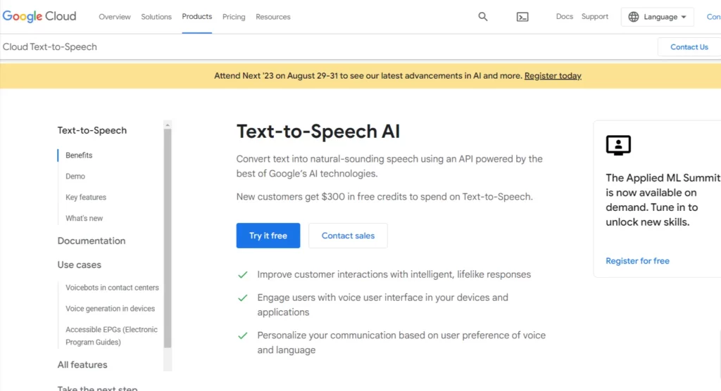 Google Cloud text to Speech Home