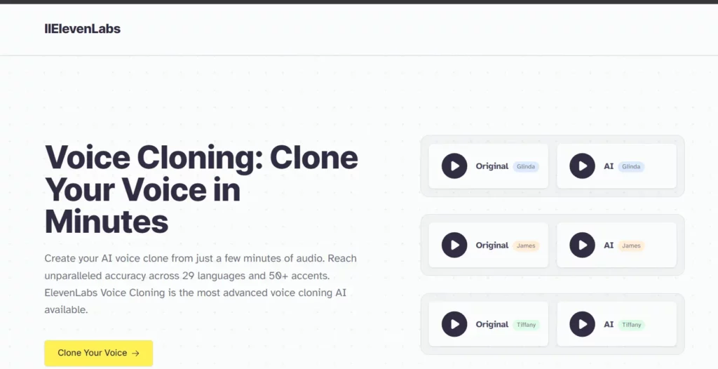 Eleven labs Voice Cloning online software Page View