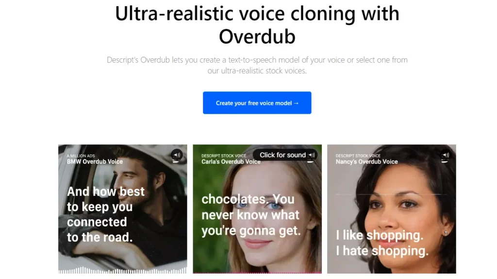 Overdub Voice Cloning Page