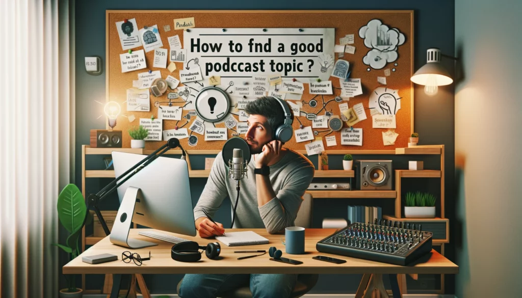 image capturing, where a podcast creator is depicted in the process of discovering a good podcast topic idea