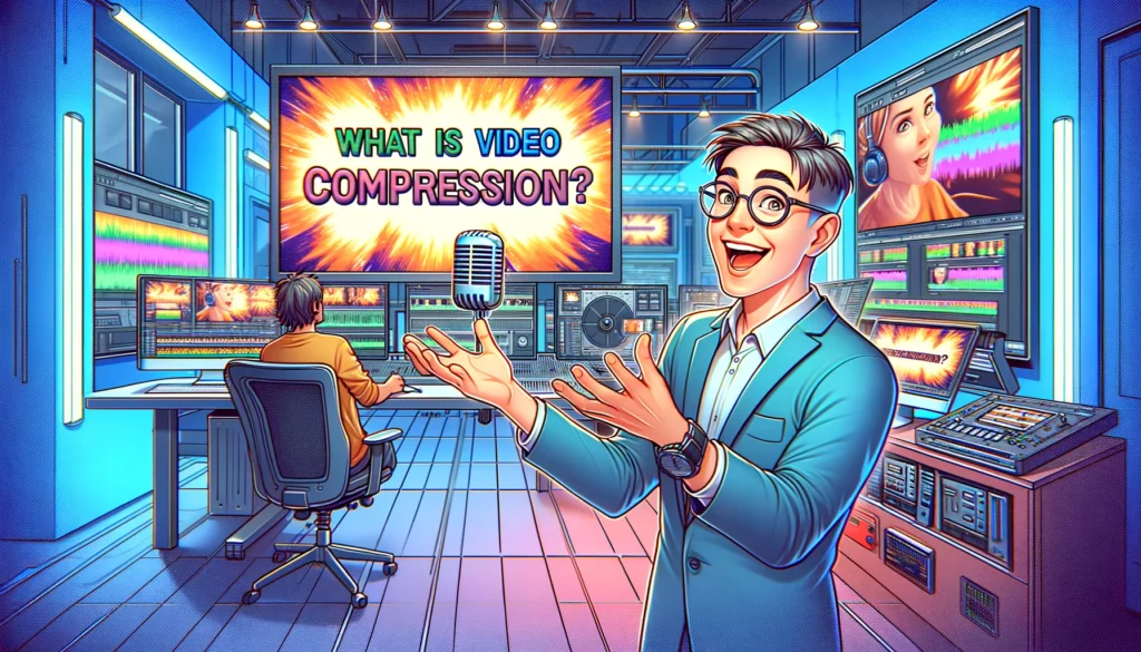 image featuring a human video editor who is happy and enthusiastic about explaining what is Video Compression.