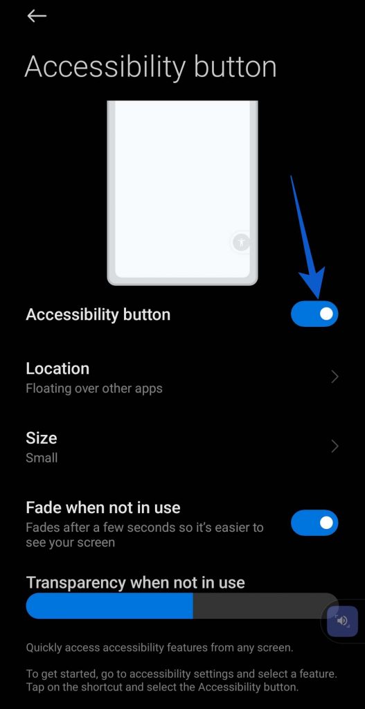 Accessibility button on Android for text to speech